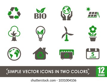 world environment day simple vector icons in two colors