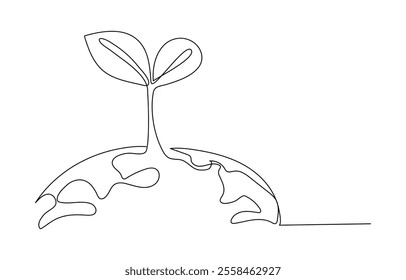 World environment day simple vector web banner, poster with earth and trees. One continuous line drawing. Minimalist banner, illustration with lettering environment day.