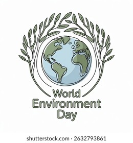 World environment day simple vector web banner, poster with earth and trees. One continuous line drawing. Minimalist banner, illustration with lettering environment day. Vector illustration.