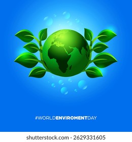 World Environment Day Square Banner - Green Globe Illustration for Eco Awareness. Ideal for promoting ecological campaigns, environmental awareness events, Earth Day content and social media post