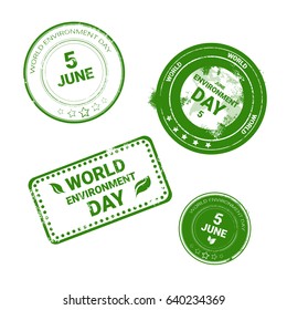 World Environment Day Stamp Icon Set Ecology Protection Holiday Logo Vector Illustration