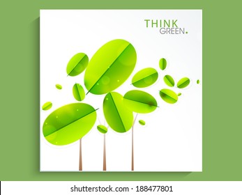 World Environment Day sticker, tag or label design with green leaves. 
