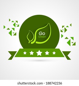World Environment Day sticker, tag or label design with green leaves on abstract grey background. 