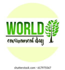 World Environment Day sticker, tag or label with beautiful green leaves and stylish text 