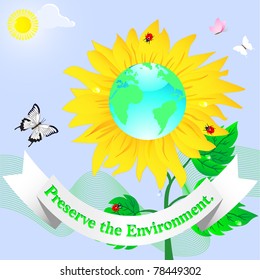 World Environment Day. Sunflower with banner. Vector.