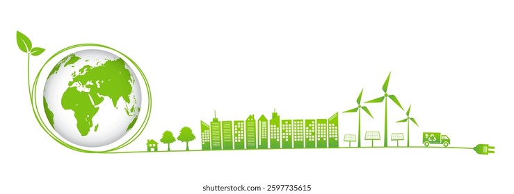 World environment day, Sustainability development, Ecology, Eco friendly and Green technology and Industries Business concept, Vector illustration