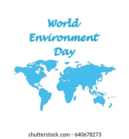 World Environment Day symbolic world map blue isolated on white background flat style art creative modern vector illustration