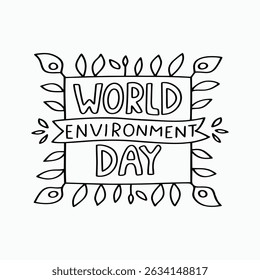 'World Environment Day' Text Outline Vector Art. Celebrating Our Earth Day, Connect with Nature Day.