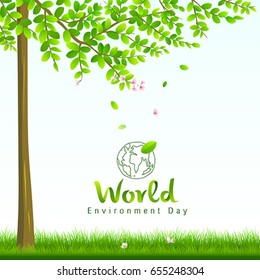World environment day, tree and flower nature concept background, vector illustration