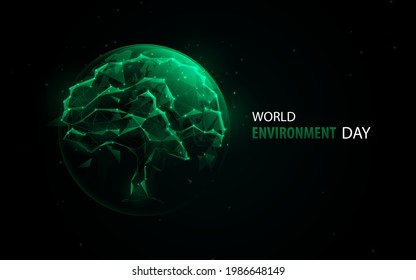 World environment day. Tree and leaves with earth. Green earth concept. Vector illustration