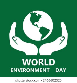 World Environment day two hands holding with world map. vector illustration design
