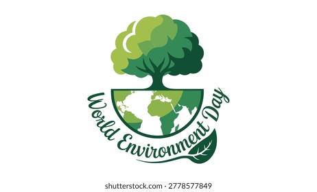 World Environment Day Typography Design With Green Tree and Earth Illustration for Eco Awareness Poster Banner Social Media and Nature Celebration