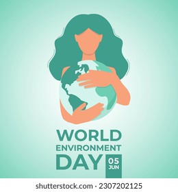 World environment day vector faceless illustration. The woman hugs the earth. EPS 10	