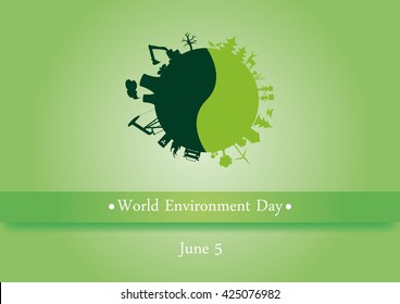 World Environment Day vector. Green background with the planet earth