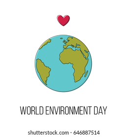 World Environment Day Vector Greeting Card with Globe and Heart