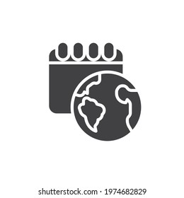 World environment day vector icon. filled flat sign for mobile concept and web design. Calendar and earth globe glyph icon. Symbol, logo illustration. Vector graphics