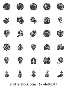 World Environment Day vector icons set, modern solid symbol collection, filled style pictogram pack. Signs, logo illustration. Set includes icons as save planet, earth globe, hand plant, peace dove