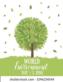 World environment day. Vector illustration with the words, wooden signboard and green leaves. Eco friendly ecology concept. 
