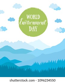 World environment day. Vector illustration with the words, wooden signboard and green leaves. Eco friendly ecology concept. 
