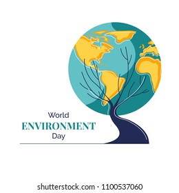 World environment day vector illustration. A tree having the Earth globe as its crown in modern flat art style. Concept design for banner, greeting card, t-shirt, print, poster. 