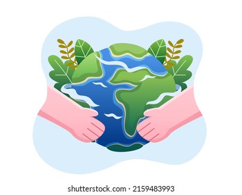World Environment Day Vector Illustration With Hand Holding a Earth Globe.
Protect and Save The Earth Concept Illustration.
Can be used for banner, poster, web, landing page, social media, etc