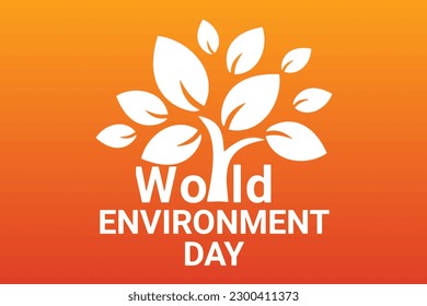 World Environment Day vector illustration with white leaves tree on orange gradient background. Suitable for greeting card, poster and banner.