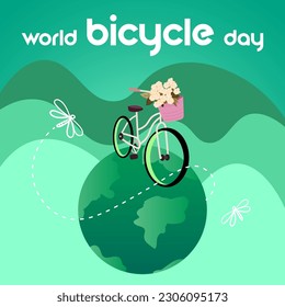 World Environment Day Vector illustration Green Background with Globe, Flowers  Leaf