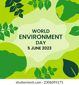 World Environment Day Vector illustration Green Background with Globe, Flowers  Leaf