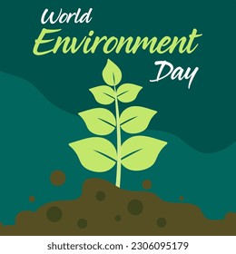 World Environment Day Vector illustration Green Background with Globe, Flowers  Leaf