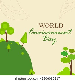 World Environment Day Vector illustration Green Background with Globe, Flowers  Leaf