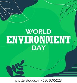 World Environment Day Vector illustration Green Background with Globe, Flowers  Leaf