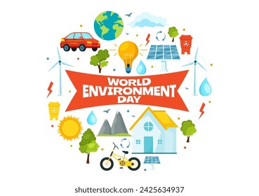 World Environment Day Vector Illustration with Green Tree and Animals in Forest for Save the Planet or Taking Care of the Earth in Flat Background