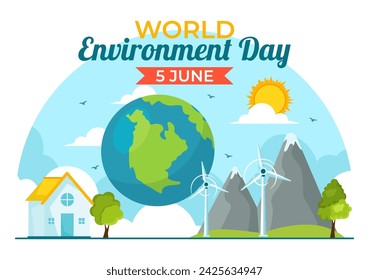 World Environment Day Vector Illustration with Green Tree and Animals in Forest for Save the Planet or Taking Care of the Earth in Flat Background