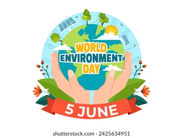 World Environment Day Vector Illustration with Green Tree and Animals in Forest for Save the Planet or Taking Care of the Earth in Flat Background