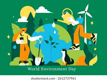 World Environment Day Vector Illustration with Green Trees and Plants in a Forest, of Saving the Planet and Taking Care of the Earth in a Background