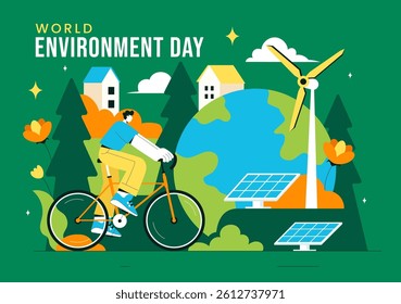 World Environment Day Vector Illustration with Green Trees and Plants in a Forest, of Saving the Planet and Taking Care of the Earth in a Background