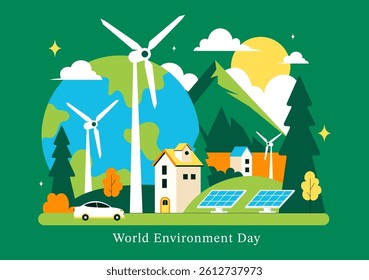 World Environment Day Vector Illustration with Green Trees and Plants in a Forest, of Saving the Planet and Taking Care of the Earth in a Background