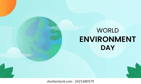 World Environment Day Vector Illustration Background with Globe Earth and Leaves 