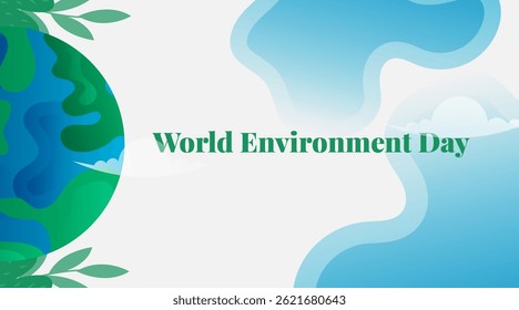 World Environment Day Vector Illustration Background with Globe Earth and Leaves 