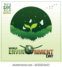 World Environment Day Vector Illustration – Sustainable Design with Green Typography and Eco Elements in EPS Format