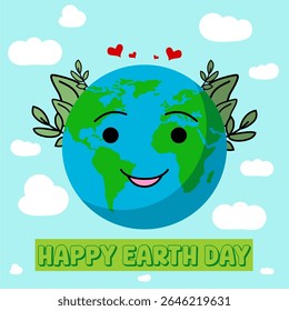 World Environment Day vector, vector illustration, Earth with plants. Symbol of ecology, sustainability, nature protection, global steward