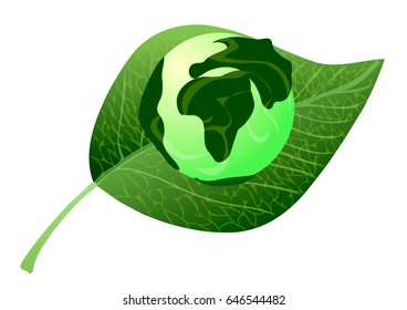 World Environment Day vector Illustration. Ecology. Earth on green leaf on white background.