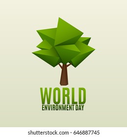 World environment day vector illustration. 5 June. Simple polygonal green tree logo