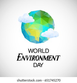 World environment day. 
Vector illustration of polygonal planet and clouds.