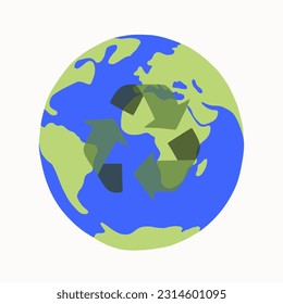 World environment day. Vector isolated illustration of planet earth with recycle sign. Saving the planet. Protect the planet.