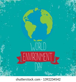 world environment day vector label or banner with earth globe isolated on azure background . 5 june celebration