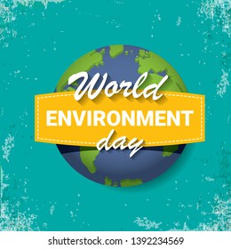 world environment day vector label or banner with earth globe isolated on azure background . 5 june celebration