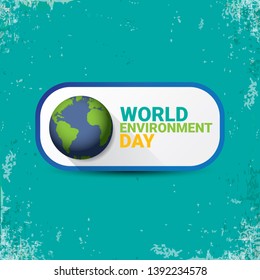 world environment day vector label or banner with earth globe isolated on azure background . 5 june celebration