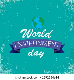 world environment day vector label or banner with earth globe isolated on azure background . 5 june celebration