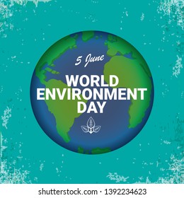 world environment day vector label or banner with earth globe isolated on azure background . 5 june celebration